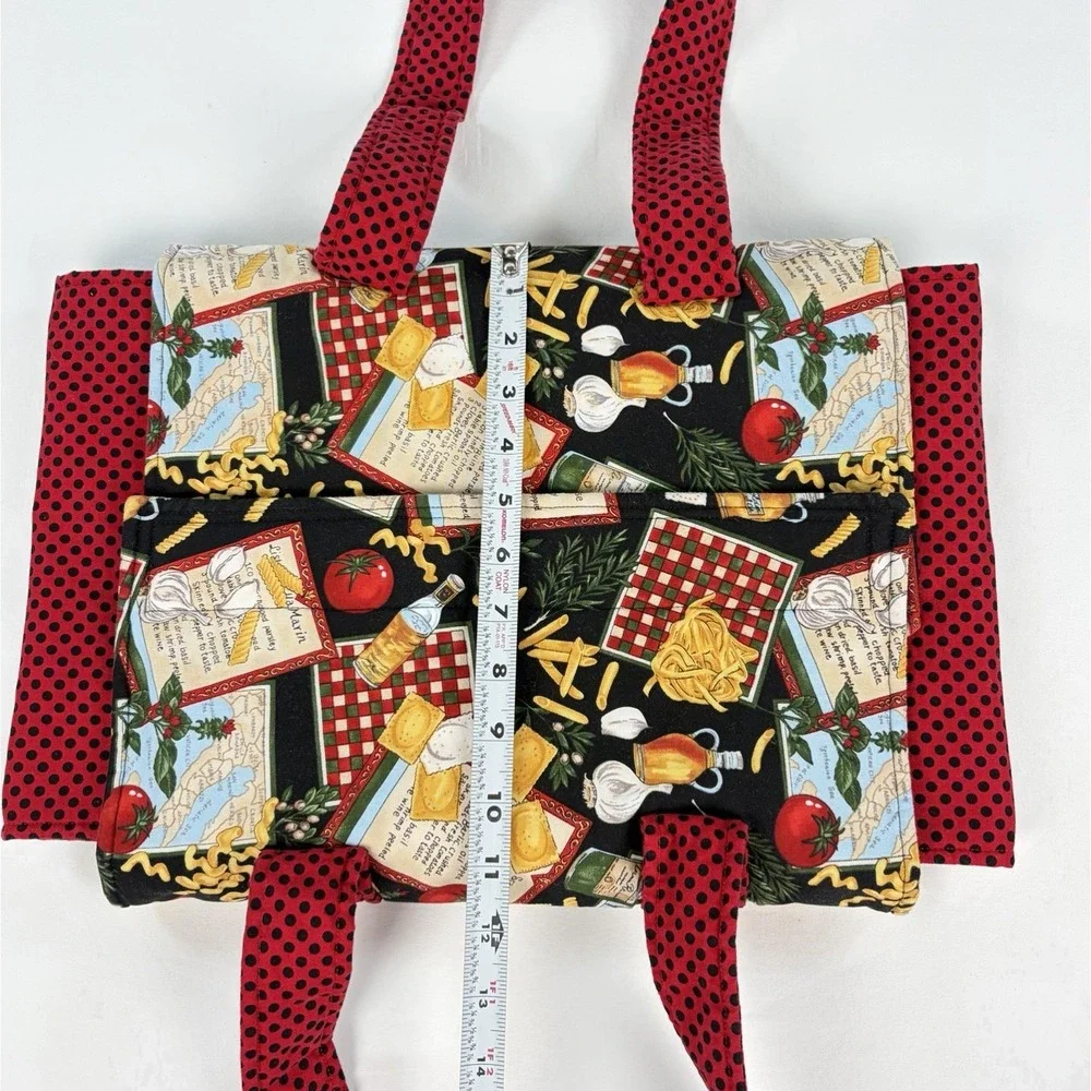 Handmade Insulated Casserole Carrier Tote Italian Pasta Print Red Polka Dot